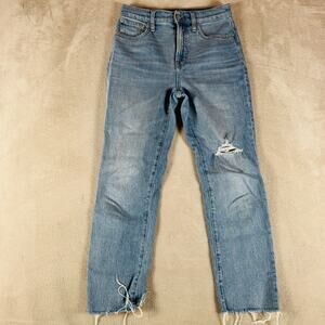 Madewell Straight Leg Jeans in Light Blue with Distressed Knee